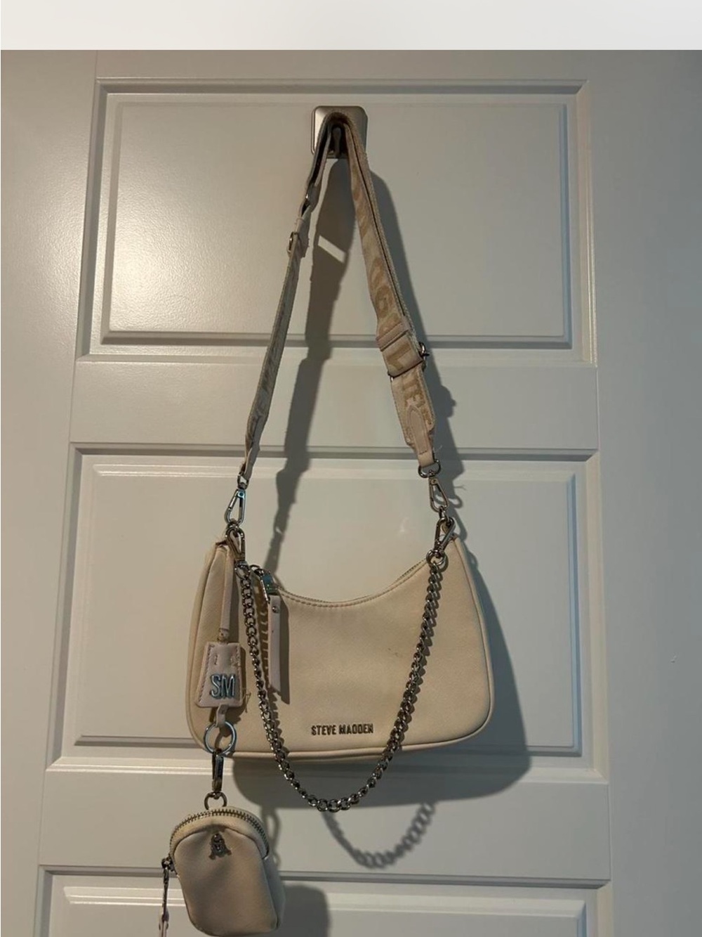 Steve Madden Cream Crossbody Bag with Chain and Detachable Strap
